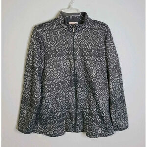 Stan Herman Full Zip Sweater Jacket Charcoal Grey White Knit Pattern Size Large
